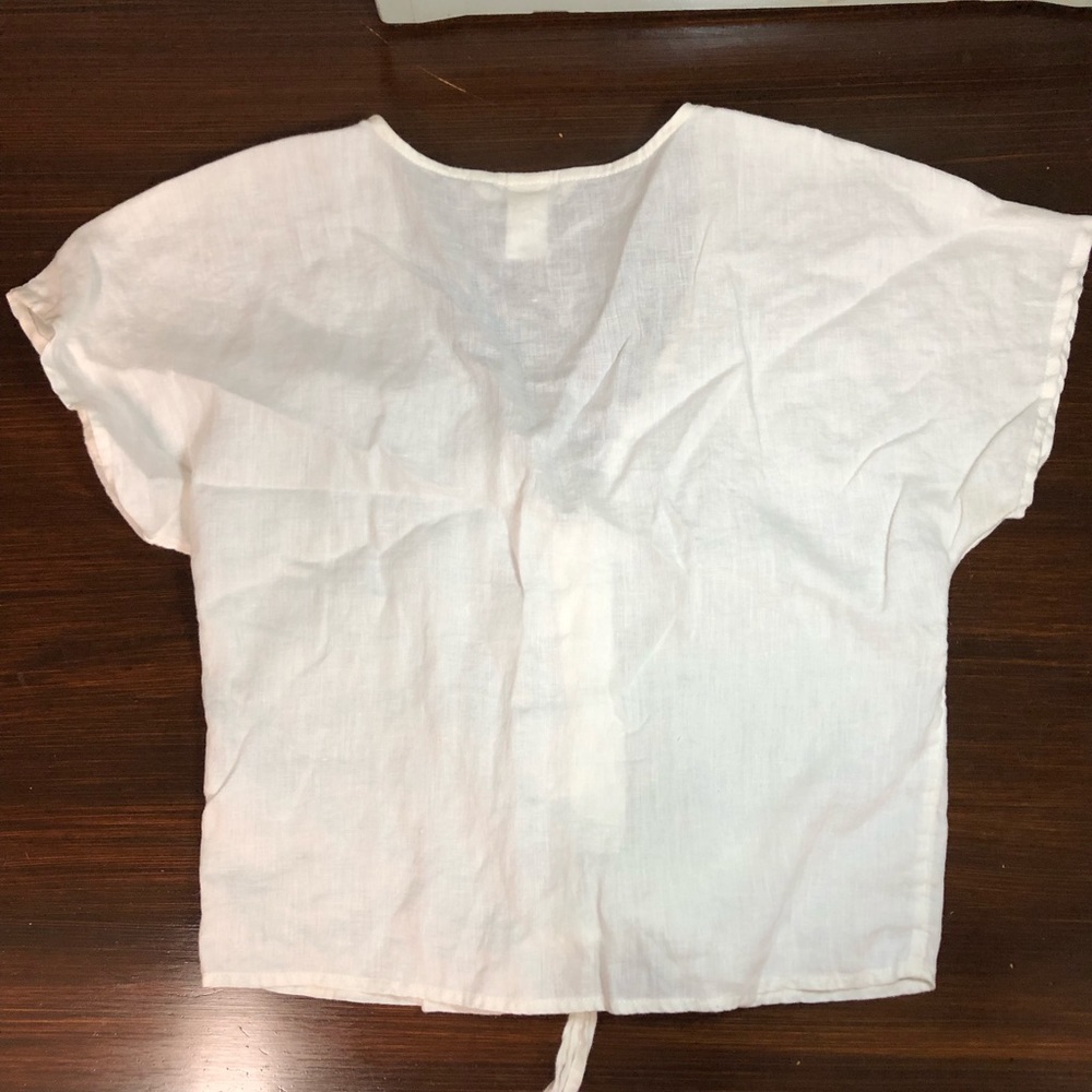 *H&M* 100% Linen Tie Front Blouse - Size 0 - Picture 2 of 4